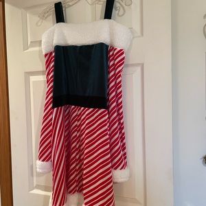 Women’s ugly Christmas dress with three pairs of Christmas tights